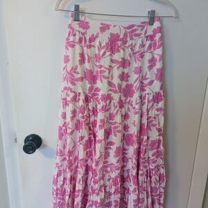 LC Lauren Conrad Pink and White Floral Maxi Skirt